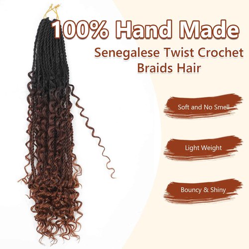 Senegalese Twist Crochet Hair with Curly Ends - 16 Inch Boho Island Twist Crochet Hair 8 Packs Boho Goddess Twist Crochet Hair Pre Looped Crochet Twists with Curly Ends(16(8Packs), 1B/33/30)