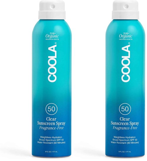 COOLA Organic Sunscreen SPF 50 Sunblock Spray, Dermatologist Tested Skin Care For Daily Protection, Vegan and Gluten Free, Fragrance Free, 6 Fl Oz (Pack of 2)