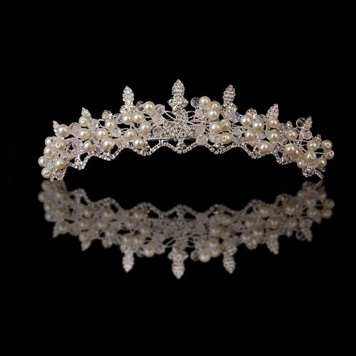 LIMELIA Women's Tiara - Crown for Henna Wedding Party | Glitter Hair Accessories for Bridal Birthday Pageant Prom Halloween Cos-play Costume Christmas Party, Princess Crowns | Crystal Glass Beads - Pearl