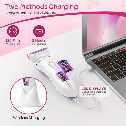 Electric Shaver for Women, Gifts for Women, Electric Razor for Womens, Rechargeable Wet DryLady Hair Remover,IPX7 Waterproof, Shaver for Legs (Purple)