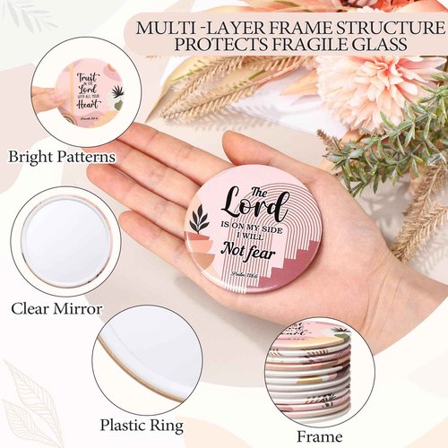 Geelin 48 Pcs Christian Compact Mirrors Gifts Bulk Boho Bible Verse Mirror for Women Portable Pocket Purse Makeup Mirror Inspirational Religious Group Gift for Christmas Sunday Church Party Favors