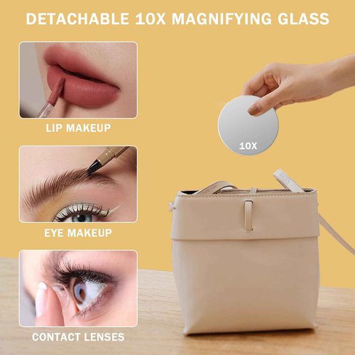 FENCHILIN Vanity Mirror with Lights 16.14" x 11.81",Lighted Makeup Mirror and Hollywood Mirror with Smart Touch Control 3 Colors Dimmable LED Light, 360°Rotation 10X Magnification(White)