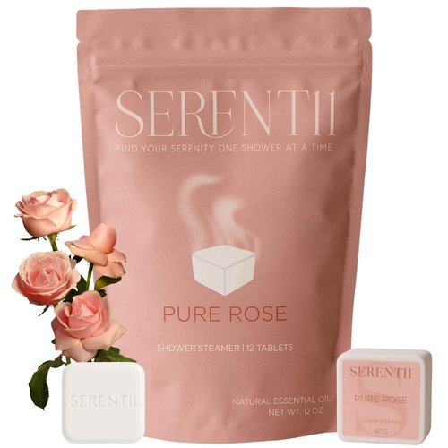 Serentii Shower Steamers Aromatherapy 12 Pack – Rose, Relaxation & Stress Relief, Self Care Gift, Spa Essentials, Birthday Gifts for Women & Men, Travel Must-Have