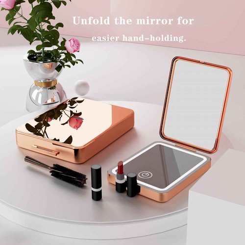 Vanity Mirror with Lights 3x Magnifying,Makeup Mirror with Lights, LED Compact Travel Mirrors for Pocket,Purse, Double-Sided Foldable Handheld, Mini Makeup Vanity Desk Bathroom, Gifts for Women