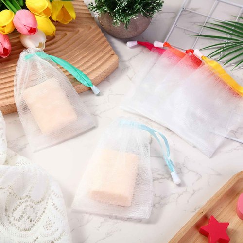 Hushee 240 Pcs Soap Bag Bubble Mesh Bags Exfoliating Soap Pouch with Drawstring for Foaming Drying Easy Bubble Store