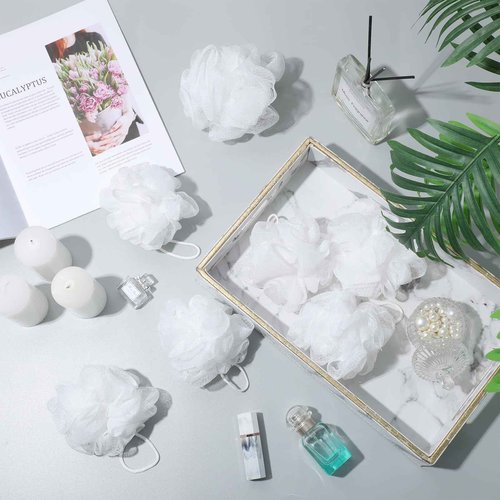 Sunnyray 200 Pcs Loofahs Bulk Bath Sponge Shower Luffas Exfoliating Body Scrubber Packs Soft Mesh Loofahs Balls Travel Cleaning Wash Puff Bathing Accessories for Women Men, 20g (Pure White)