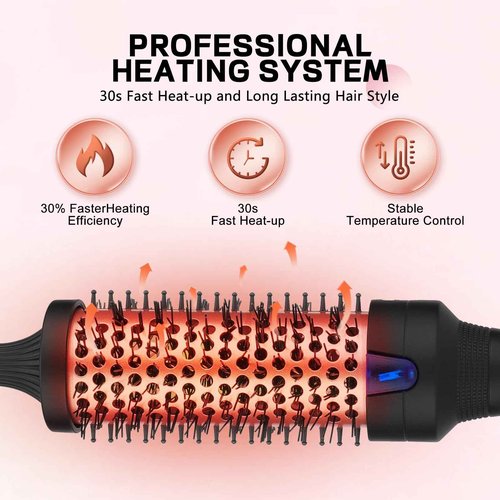 Beatslm Pro Heated Round Brush with Negative Ion Technology - Curling Iron, Hair Straightener, Fast Heating for All Hair Types (38MM)