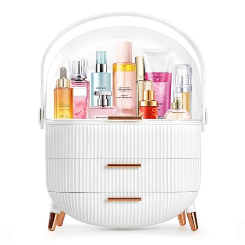 MASSY Egg Shape(Oval) Makeup Storage Box, Countertop Portable Vanity Cosmetics Organizer Preppy