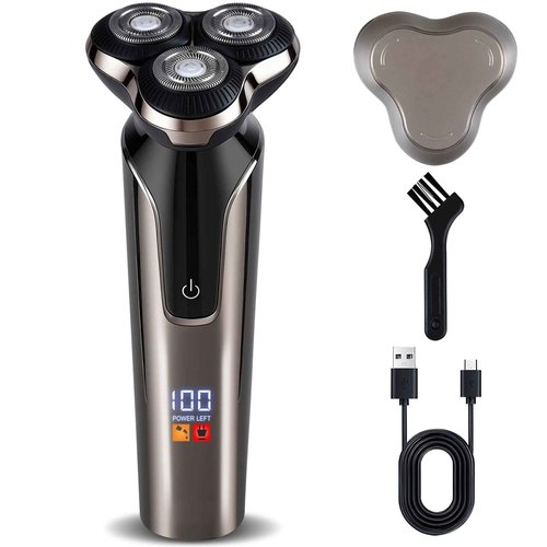Electric Razor for Men, Men's Electric Shaver, 3-Blade Rotary Shaving System, Type-C Fast Charging, LED Display, Waterproof Wet Dry Cordless Razor (Black)