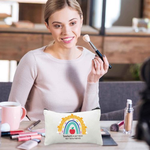 Saintrygo 20 Pieces Teacher Gifts Makeup Bags Bulk Canvas Survival Kit Cosmetic Bag Zippered Pencil Case Appreciation Gifts Travel Toiletry Pouch for Graduation Teachers Day(Rainbow)