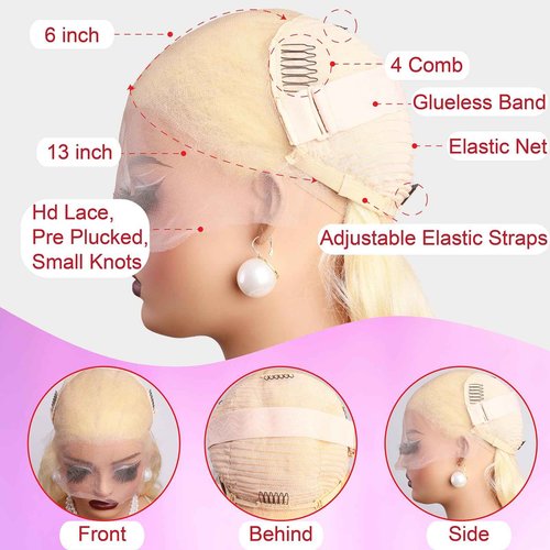 613 Blonde Lace Front Wigs Real Human Hair, Blonde 613 Body Wave 13X6 HD Lace Front Wigs Pre Plucked Lace Frontal Wig Loose Body Wave Glueless Wig Human Hair Business Daily Wear Wig for Women 22 Inch