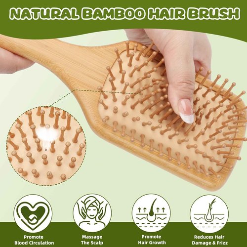 SAYAYA 8 PCS Bamboo Hair Brush for Hair Growth Natural Bamboo Paddle Hairbrush with 12 Multicolor Pens Massaging Scalp Brush for Women Men Kids Detangling Curly Thick Wavy Hair DIY Gift for Crafts
