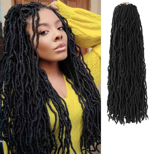 Soft Locs 24 Inch 7 Packs 126 stands Crochet Hair Faux Locs Pre-looped Super Lightweight Goddess Locs Synthetic Crochet Hair Braids For Black Women (1B, 24Inch（Pack of 7）)