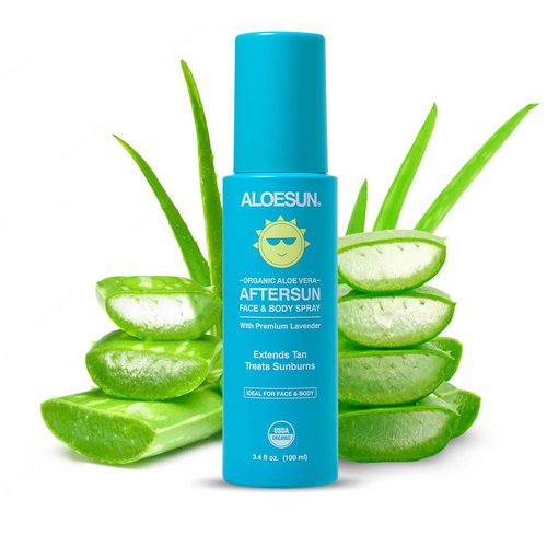 ALOESUN Organic Tanning Travel Size Bundle - Including Organic Coconut Tanning Oil, Ocean Spray, Organic AFTERSUN Spray, and Beach Bag