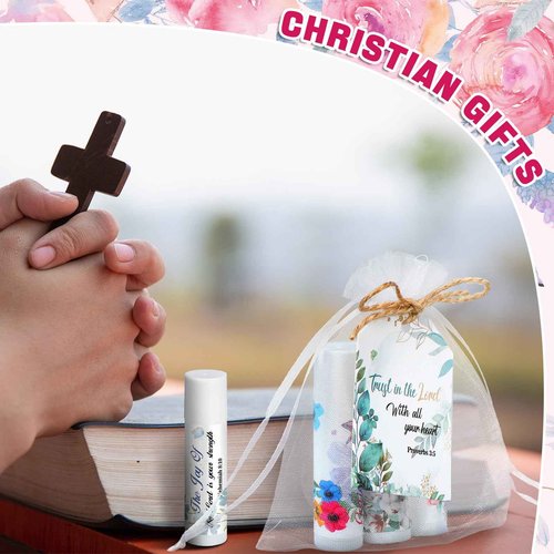 Sacubee 50 Set Christian Religious Gift Bulk Lip Balm for Women Christian Church Party Favor Bulk Bible Verse Lip Balm with Scripture Christmas Inspirational Gift for Coworker Staff Employee