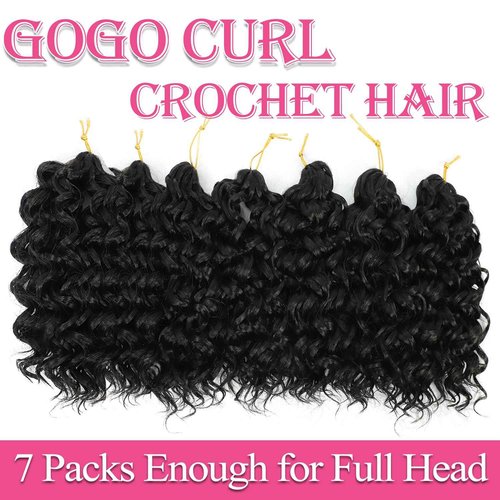 Gogo Curl Short Curly Crochet Hair - Beach Curl & Deep Wave - Water Wave Braids Synthetic Hair Extensions (10 Inch 7 Packs 1B)
