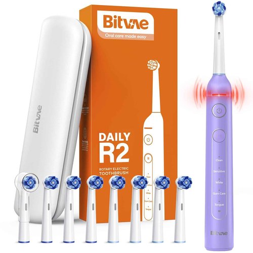 Bitvae Cordless Water Dental Flosser & R2 Rotating Electric Toothbrush Bundle, Purple & Purple
