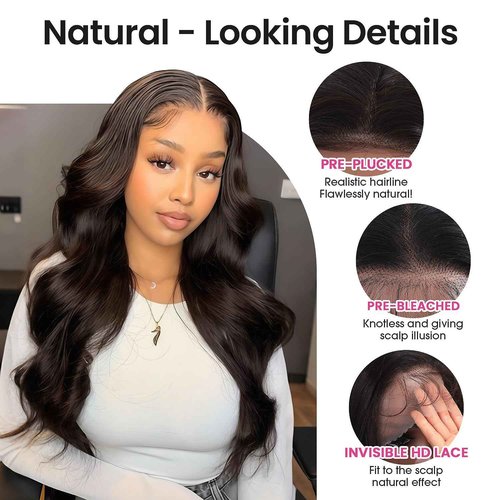 Frozen beauty 13x6 Lace Front Wigs,Glueless Synthetic HD Transparent Lace,200% Density Body Wave with Baby Hair,Pre-Plucked Frontal Wigs for Women 30 Inch,Natural Hairline (Brown-Body Wave)