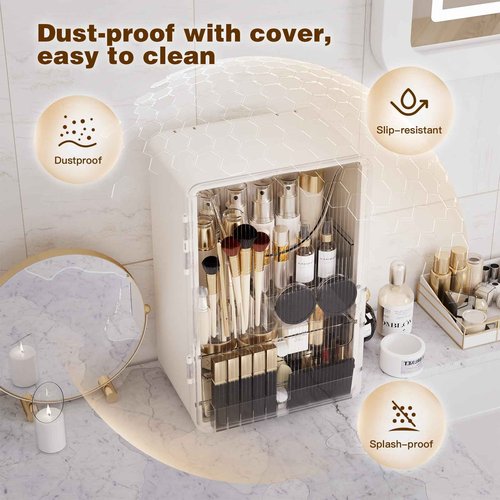 AERCIINC Makeup Organizer for Vanity,Perfume Organizer Display Case,Large Plastic Drawer Storage,White Multi-Function Brush Organizers Storage for Bathroom Countertop (White)