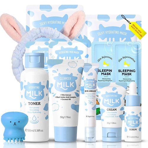 13Pcs Milk Skin Care for Kids - Milk Skincare for Teens 10-12 Cleaning & Hydrating & Nourish Skin, Kids Skin Care Set for Girls Ages 8-12 Ideal for Beginners - Beauty Gift Set for Women/Girls