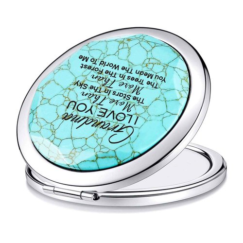 Grandma Gifts from Granddaughter, Mothers Day Birthday Christmas Gifts for Grandma Keepsake,Unique Engraved Natural Turquoise Compact Mirror