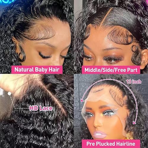 SQU&CIR Deep Wave Lace Front Wigs Human Hair Wigs 180% Density 13x4 HD Transparent Deep Curly Lace Frontal Wigs Human Hair Pre Plucked with Baby Hair for Women (20 Inch)