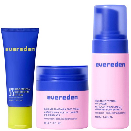 Evereden Daily 1-2-3 Routine Bundle: Clean & Vegan Skin Care Set for Kids - Hydrating & Nourishing Tween Skincare Set with Multi-Vitamin Face Wash, Face Cream, Lotion, & SPF 30 Mineral Sunscreen