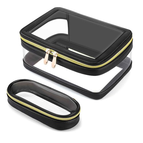 YAASHEEN Clear Makeup Bag Organizer, 2-Piece Makeup Organizer Set (Large & Small) for Home, Office, Travel or Car Use, Holds Cosmetics, Skincare, Stationery, Tech Accessories (Black)