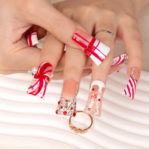 LOVFUL Press on Nails Christmas Gift | Handmade with Full Covered Crystals | Reusable Full Cover Nails | Duck Classic Regular 1.3 in | H349-S