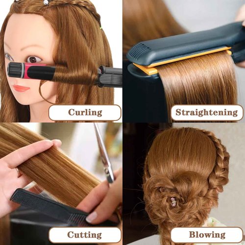 ZOMOI Mannequin Head 100% Human Hair,Hairdresser Cosmetology Mannequin Doll Head Practice Braiding Head with Free Clamp (27#Light Brown)
