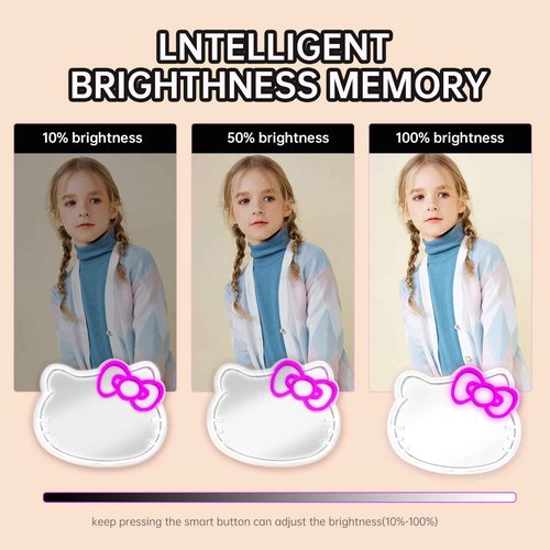 MCJSGSP Anime Hello Kit Cat Neon Sign Mirror L16.1 W14 Vanity Mirror with Lights Bedroom Wall Mirror for Pink Room Decor and a Makeup Mirror with Lights Teen Girl Gifts