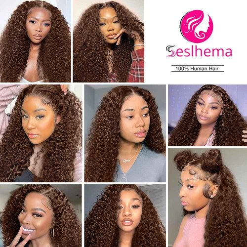 ghotool 250% Density Mongolian Curly Lace Front Wigs Human Hair 13x6 Auburn Brown HD Transparent Lace Front Wigs Human Hair for Women Chocolate Deep Curly Lace Front Wigs Human Hair