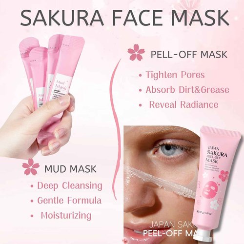 Skincare Kit Sakura Teen Girls Gifts - Skin Care Set Travel Size Toiletries - Sakura Skin Care for Teens 10-12 Hydrating - Teen Facial Kit Gift Set for Women with Bunny Headband（11PCS）
