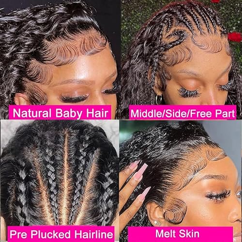 26 Inch 13x6 Deep Wave Lace Front Wigs Human Hair Pre Plucked HD Lace Front Curly Wigs Human Hair 200% Density Glueless Frontal Wigs Human Hair with Black Color
