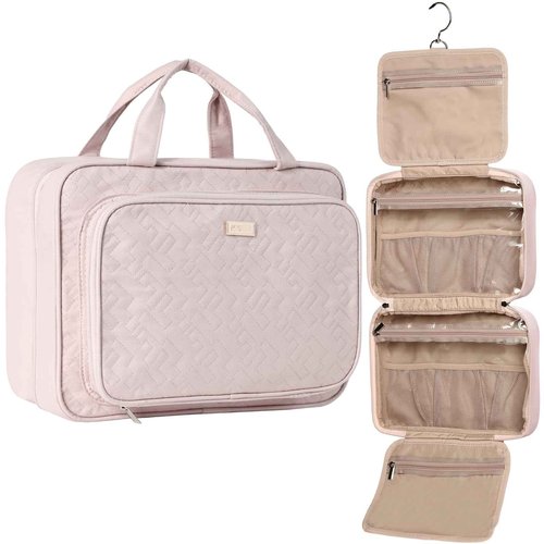NISHEL Hanging Travel Toiletry Bag, Visible Makeup Organizer, Cosmetic Case for Journey Accessories, Bathroom Shower, Pink