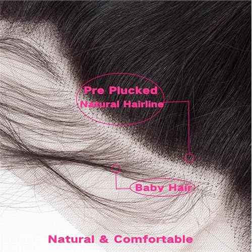 13x4 Lace Frontal Closure Straight Ear to Ear HD Lace Frontal Pre Plucked 20 Inch Brazilian Virgin Human Hair Frontals Free Part 150% Density Hair Extensions Natural Black