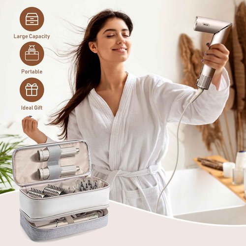 Ceuku Travel Carrying Case for Shark/Dyson Hair Dryer Double-Layer Travel Case for Dyson Airwrap Shark Flexstyle Attachment Portable Hair Accessories Tools Storage Bag for Revlon Hairdryer Styler