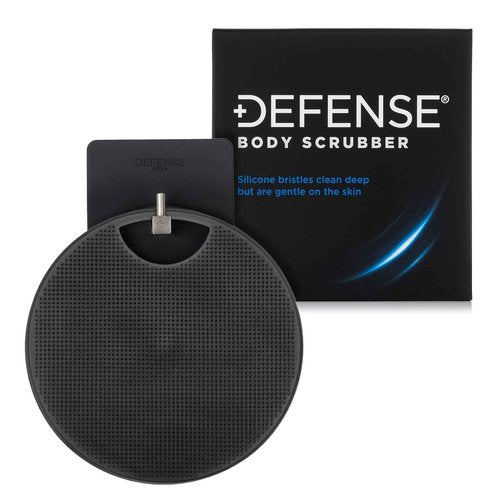 Defense Soap Peppermint Body Wash 32 oz with Tea Tree & Eucalyptus Oils + Silicone Body Scrubber & Shower Hook | Natural Antifungal Shower Gel & Exfoliating Set for Athletes and Active Lifestyles
