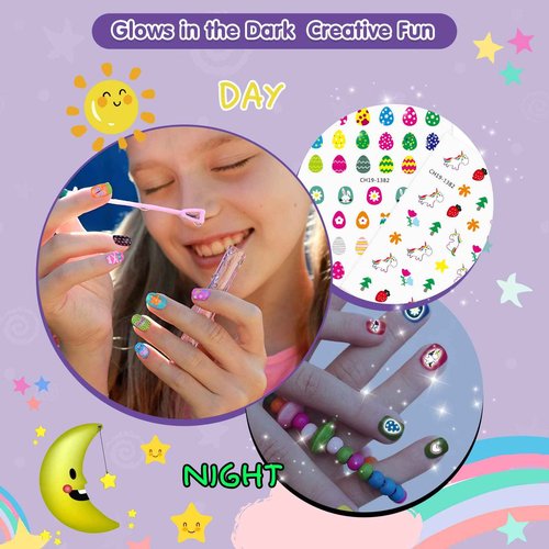 BATTOP Kids Nail Polish Set for Girls, Nail Art Kit for Kids with All-in-One Organizer Nail Dryer, Polish, Stickers, Gems, Filer - Halloween Christmas Ideas Gifts for Girls Ages 6 7 8 9 10 11 12