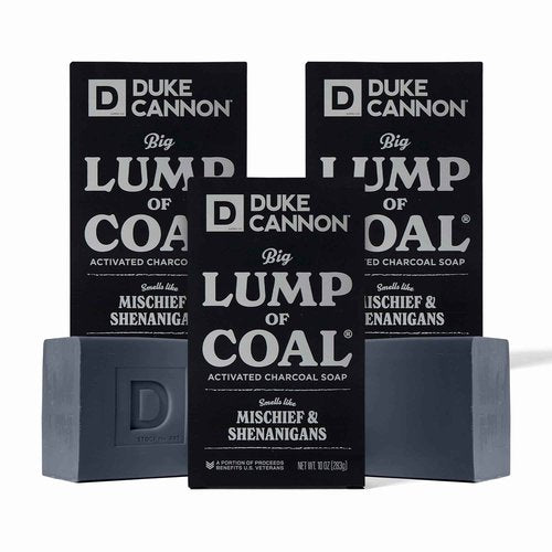 Duke Cannon Lump of Coal Holiday Soap – Charcoal, Bergamot & Black Pepper – 10oz XL - Paraben-Free - Hydrating,10oz Bar - Triple Milled - Perfect for Mens Gift - 3 Pack