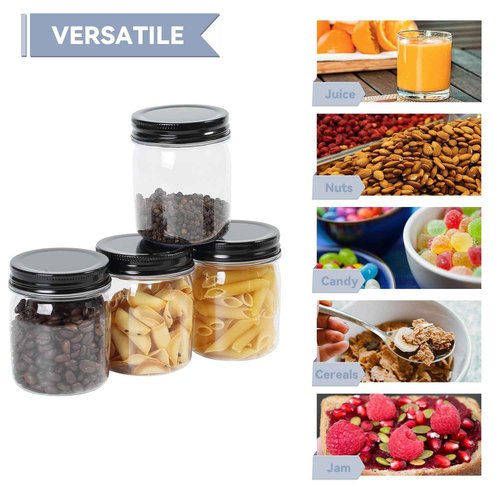 novelinks 8 oz Clear Plastic Jars with Screw-On Lids - BPA-Free Refillable Storage Containers for Slime, Spices, Crafts, Kitchen & Home Organization (24 Pack,Black)