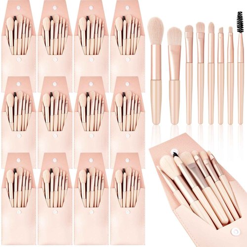Tioncy 12 Sets Travel Makeup Brush Set Bulk Brushes Bag Bridesmaid Gift Synthetic Fibre Face Make up Brushes Angled Blush Brush for Wedding Bridal Shower Favors Bachelorette Party Gift(Ivory Beige)