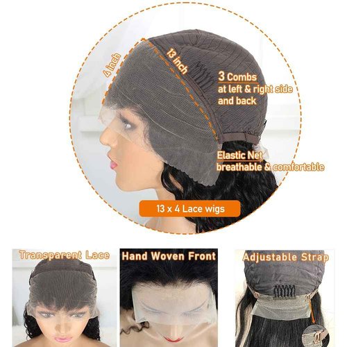 Edwad 13x4 Deep Wave Lace Front Wigs Human Hair Pre Plucked,180 Density HD Transparent Lace-100% Unprocessed Brazilian Virgin Human Hair for Black Women Natural Color