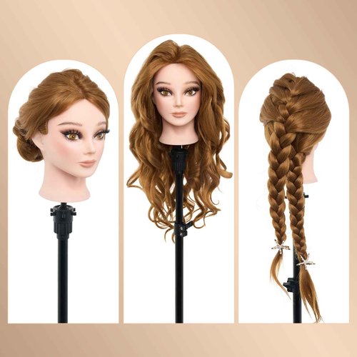 Mannequin Head with 80% Real Human Hair - 28 Inch Makeup Cosmetology Hairdressing Training Head Practice Doll Head Manikin Styling Head Braiding Mannequin Head #27