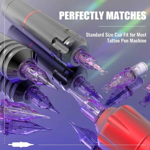 109 Wireless Tattoo Pen Machine Rotary Tattoo Gun with 2PCS Replaceble Batteries Coreless Motor Digital Display Tattoo Needles 10PCS Standard Size 5RL Disposable Tattoo Cartridge Needles with Membrane