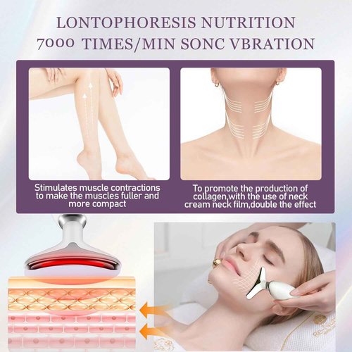 7 Color Facial and Neck Massager, Multifunctional Facial Skin Care Tool, Face Neck Massager for Daily Skin Care Routine, Facial Massager Tool (White)