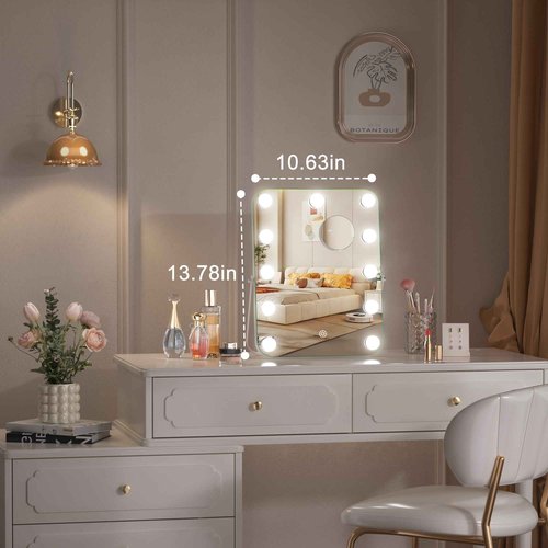 Hasipu LED Makeup Mirror with Bluetooth Speaker, 11" x 14" Hollywood Vanity Mirror with Lights, Rounded Rectangle White Frame, 3 Modes Light, Smart Touch Control Dimmable, 360°Rotation