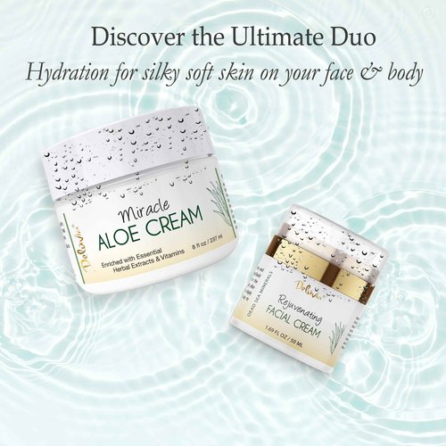 DELÚVIA Ultimate Aloe Skincare Bundle – Miracle Aloe Cream 8 oz and Rejuvenating Face Cream 2 oz