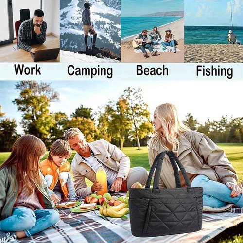 jiffordwind Personalized down handbag for women, lightweight handbag with compartments, wearing down makeup bag, suitable for work and travel (Black)