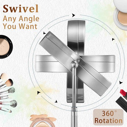 9in Makeup Mirror with Lights, 3x/20x 5000mAh Rechargeable Lighted Makeup Mirror with Magnification, 360° Rotate Magnifying Mirror,3 Color,Dimmable up,3800lux,80 LEDs,No Height Adjustment,Silvery